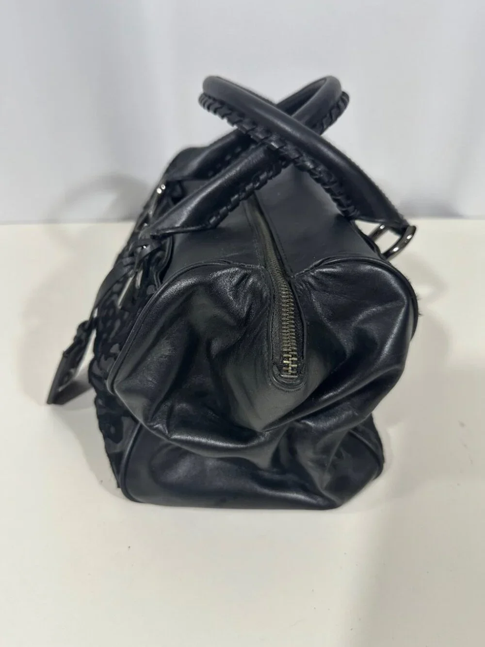 Diane von Furstenberg Drew Black Leopard Haircalf Leather Satchel Bag DVF Purse